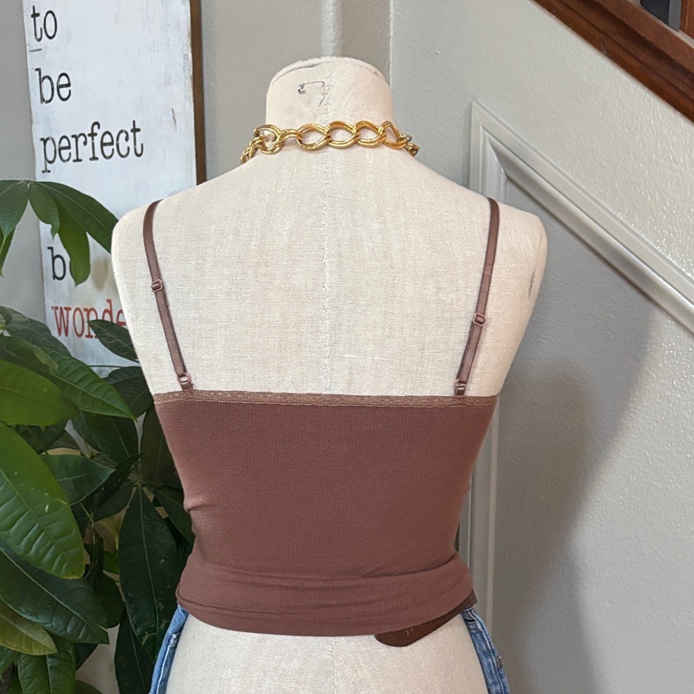 Urban outfitters Brown Tank Top W Lace Detail 🤩with Denim Shorts - Picture 4 of 8